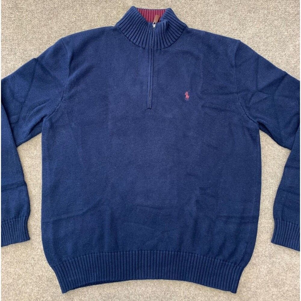 Polo Ralph Lauren Sweater Mens XL Tight Knit 1/4-Zip High-Neck Preppy Pullover